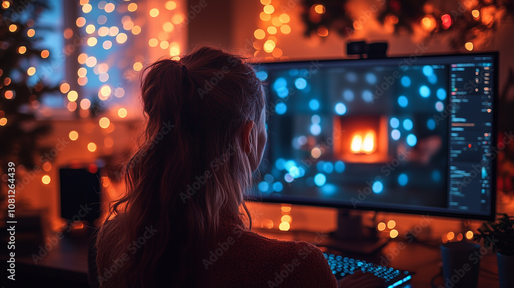 A virtual holiday meeting where each team member has a cozy virtual background with fireplaces and lights A virtual holiday meeting where each team member has a cozy virtual background with fireplaces and lights