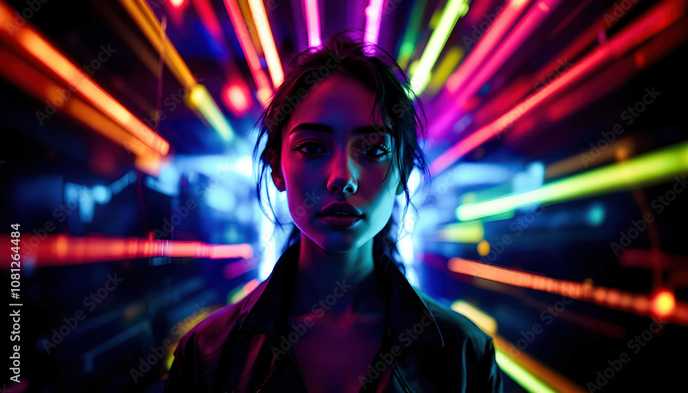 A vibrant portrait of a person illuminated by colorful neon lights, creating a striking contrast and emphasizing the subject’s features in a futuristic, artistic setting. A vibrant portrait of a person illuminated by colorful neon lights, creating a striking contrast and emphasizing the subject’s features in a futuristic, artistic setting.