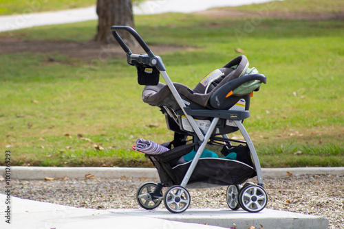 baby stroller sitting in park