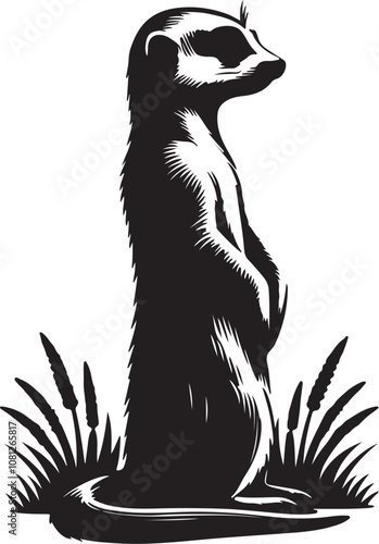 Meerkat Silhouette Vector Art on White Background - Alert Desert Animal Icon Design

