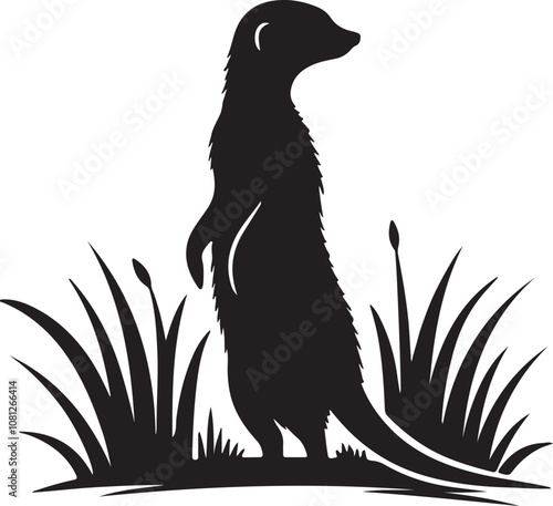 Meerkat Silhouette Vector Art on White Background - Alert Desert Animal Icon Design

