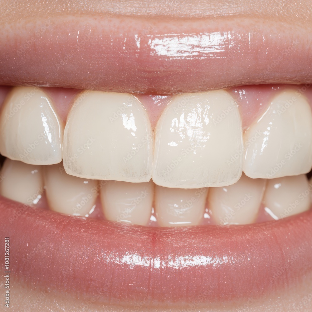 Obraz premium close up of a healthy smile with teeth whitening effect and copy space.