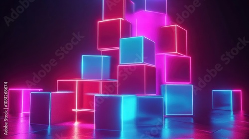 Neon Cubes Abstract