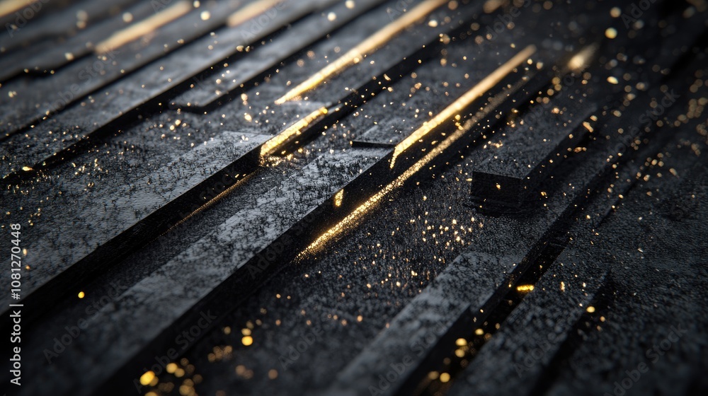 Abstract Surface with Striking Light Reflections and Shimmering Particles Creating a Captivating Mood in an Artistic Space Abstract Surface with Striking Light Reflections and Shimmering Particles Creating a Captivating Mood in an Artistic Space