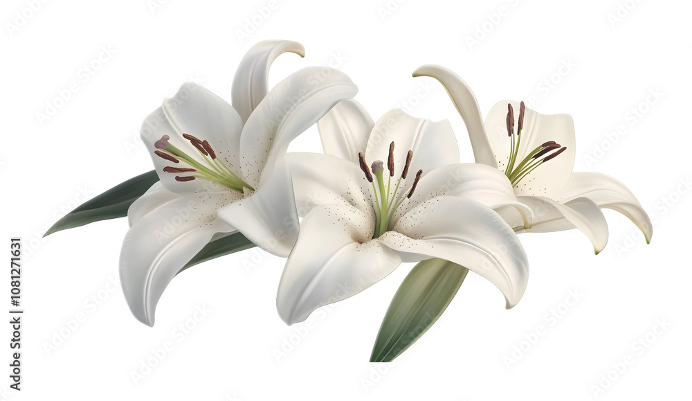 White lilies on a transparent background. isolated background. White lilies on a transparent background. isolated background.