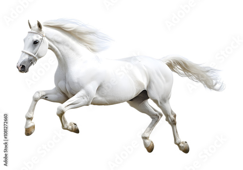 White horse galloping on a transparent background. isolated background.