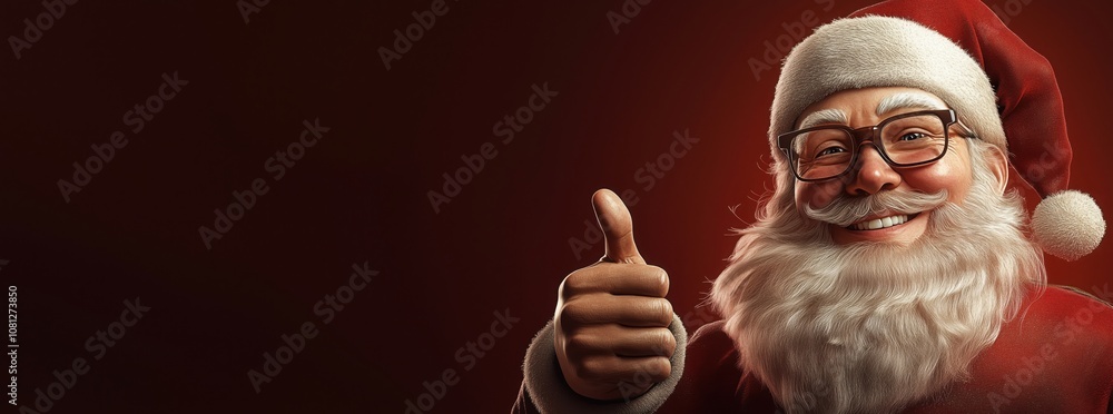 Santa Claus smiling and giving a thumbs up on red background with copy space Santa Claus smiling and giving a thumbs up on red background with copy space