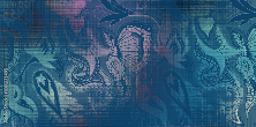 Abstract halftone textured illustration. Vector blur paisley ornamental decorative background with halftone effect.