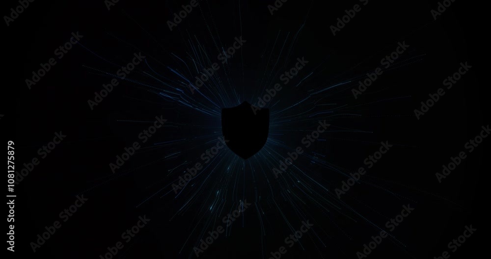 A futuristic shield, pulsating with energy, Its spherical force field expands outwards, revealing a high-tech spectacle as particles explode in a dynamic display.