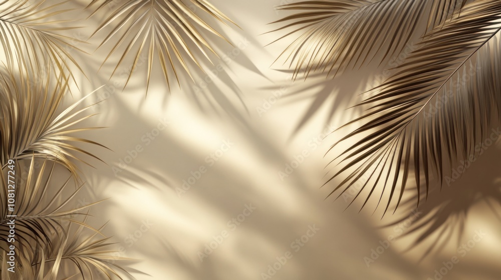 Fototapeta premium Elegant composition of palm leaves casting shadows against a soft background.