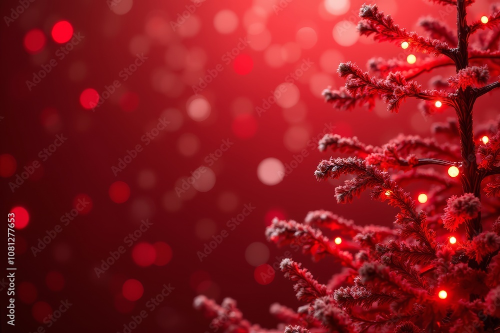 Festive red Christmas tree with lights on bokeh background Festive red Christmas tree with lights on bokeh background