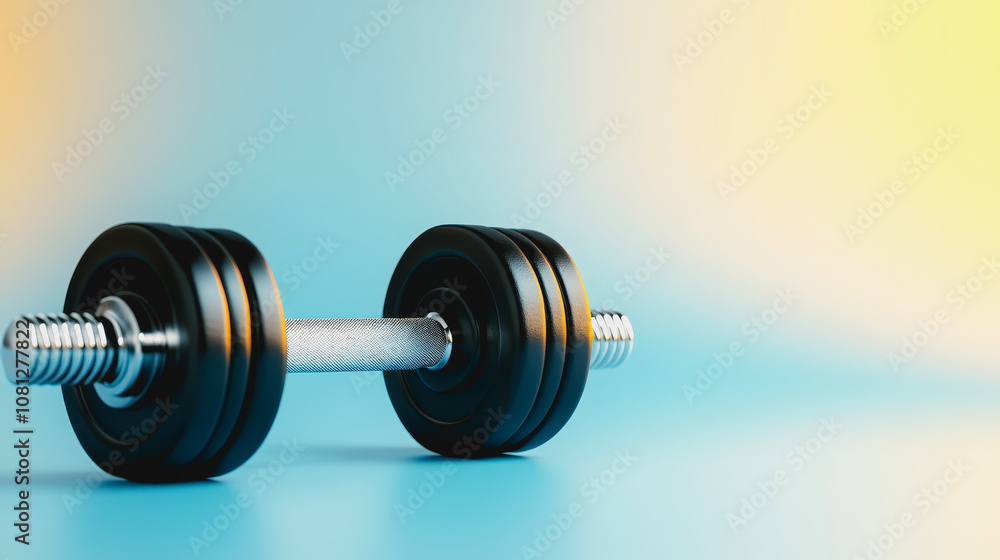 Black Dumbbell on a Gradient Background, Fitness Equipment for Strength Training, Weightlifting Gear for Bodybuilding, Healthy Lifestyle Concept Black Dumbbell on a Gradient Background, Fitness Equipment for Strength Training, Weightlifting Gear for Bodybuilding, Healthy Lifestyle Concept