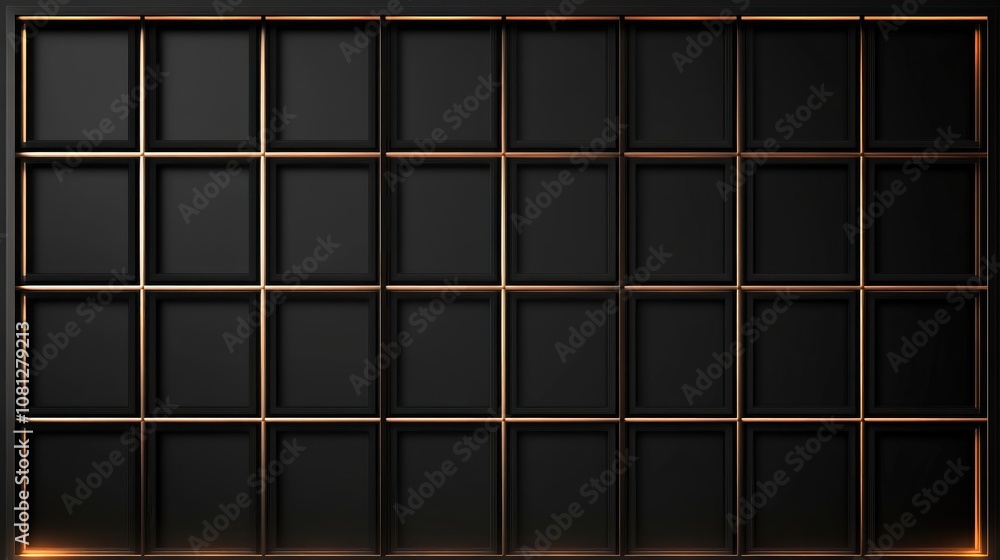 Elegant Black Wall Design with Empty Frames and Gold Accents Ideal for Modern Art Displays or Creative Photography Backgrounds Elegant Black Wall Design with Empty Frames and Gold Accents Ideal for Modern Art Displays or Creative Photography Backgrounds