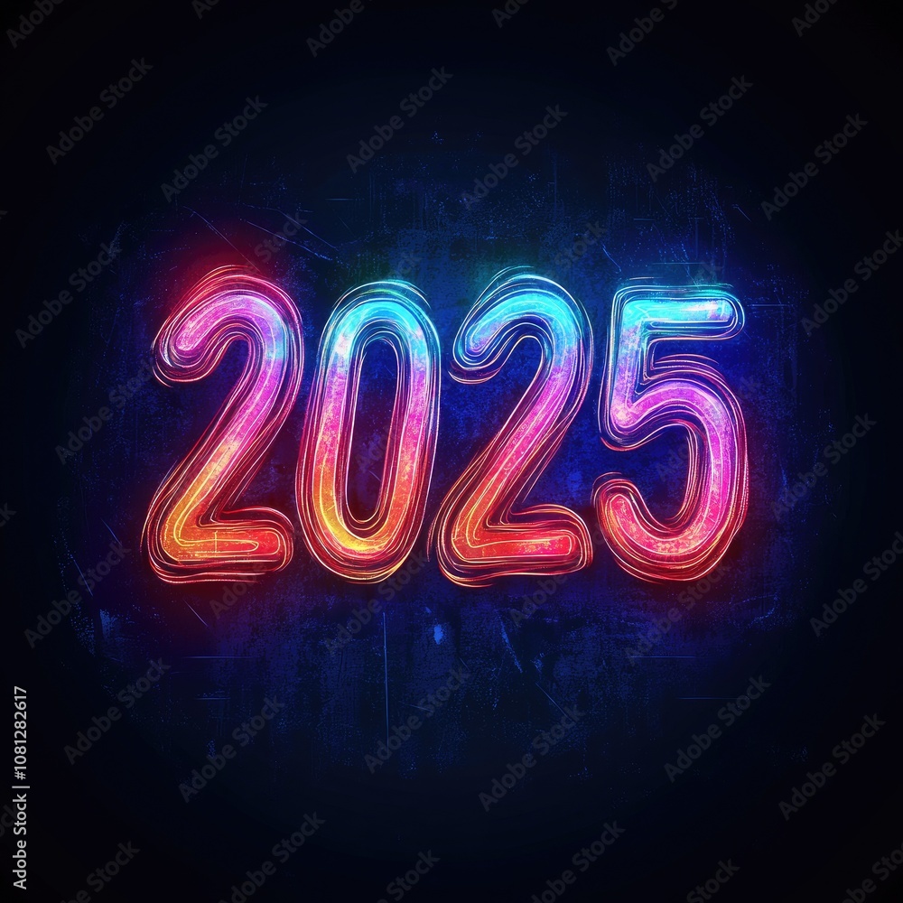 Neon 2025 New Year Glowing Digital Abstract Neon 2025 New Year Glowing Digital Abstract