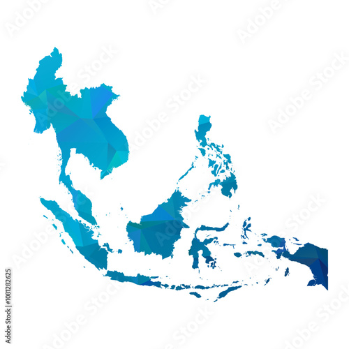 Map of Southeast Asia - Blue Geometric Rumpled Triangular , Polygonal Design For Your. Vector illustration eps 10.	
