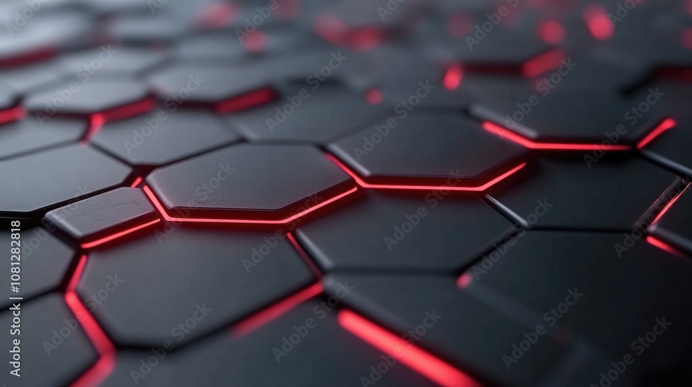 Fototapeta premium Futuristic Hexagonal Background with Glowing Red Lines, Ideal for Technology and Science Themes, Perfect for Modern Designs and Digital Projects, Creating an Engaging Visual Experience