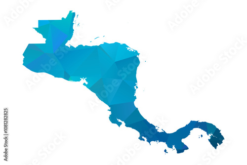Map of Central America - Blue Geometric Rumpled Triangular , Polygonal Design For Your. Vector illustration eps 10.	
