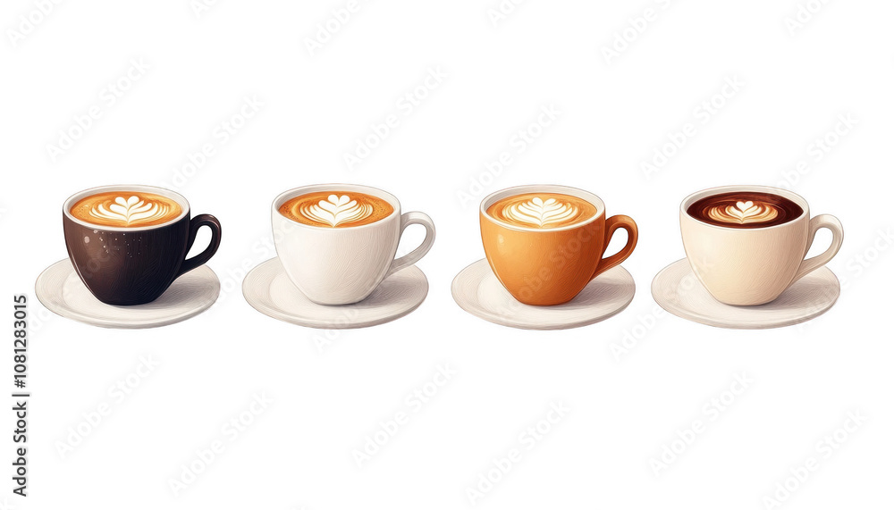 Coffee Cups With latte art Isolated On Transparent Background Coffee Cups With latte art Isolated On Transparent Background