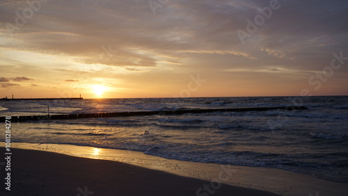 Sunset on the beach by the sea 