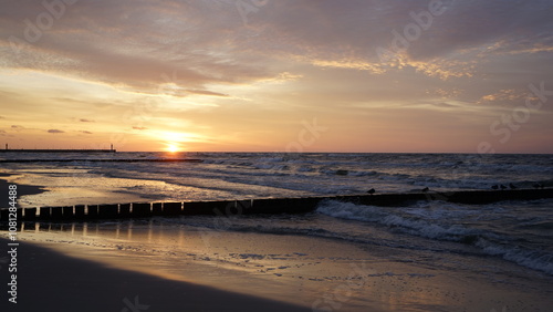 Sunset on the beach by the sea 