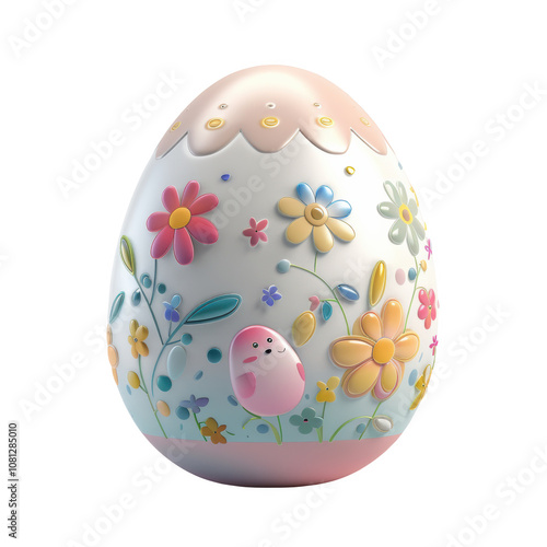 Decorative Easter egg featuring bright colors and playful floral designs for celebrations photo