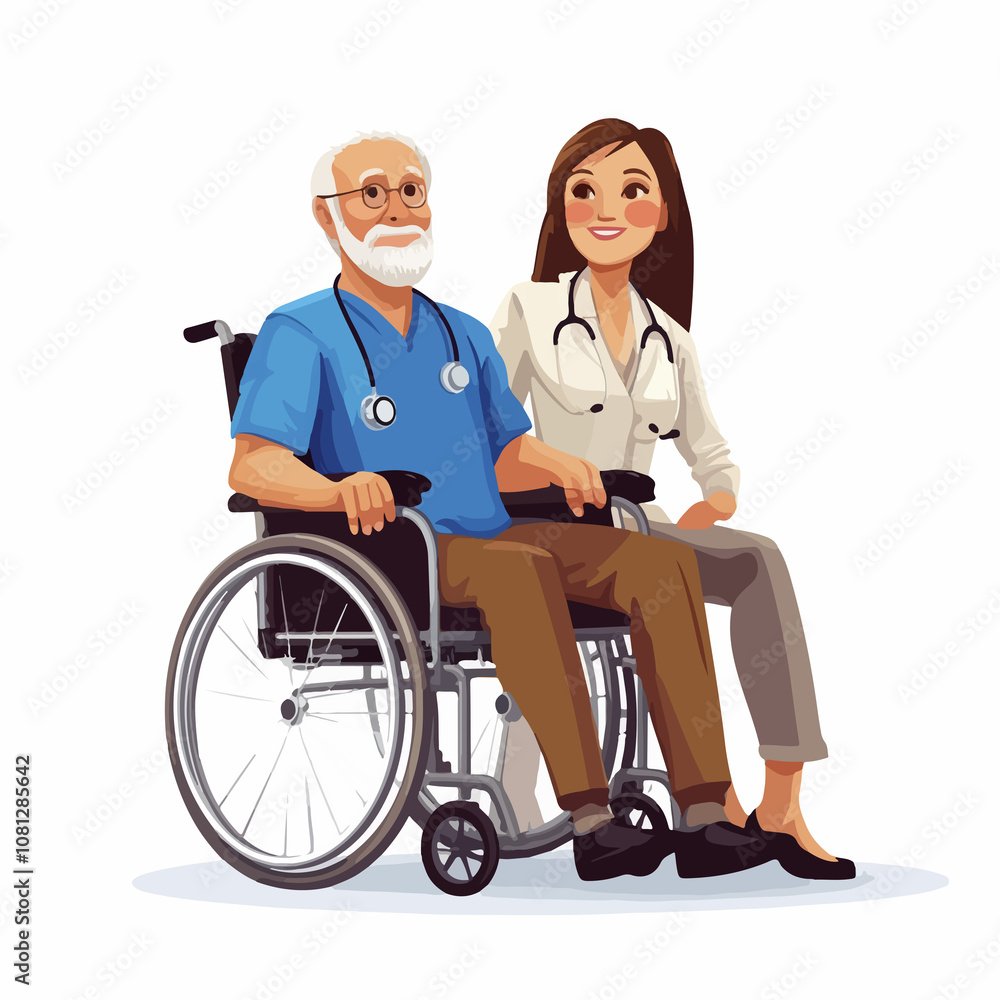 Caring Nurse Assisting Grandfather in Wheelchair Caring Nurse Assisting Grandfather in Wheelchair