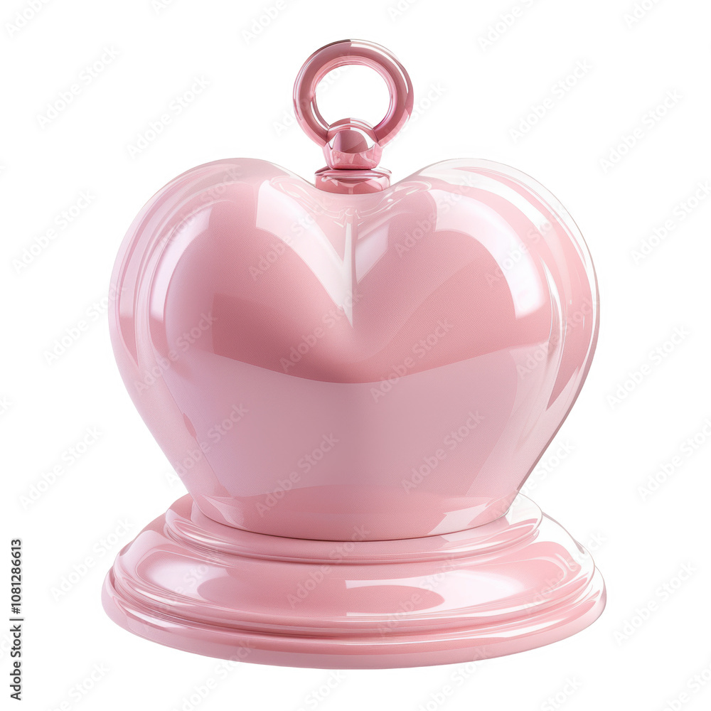 Heart-shaped bell icon standing on a smooth surface against a white background Heart-shaped bell icon standing on a smooth surface against a white background