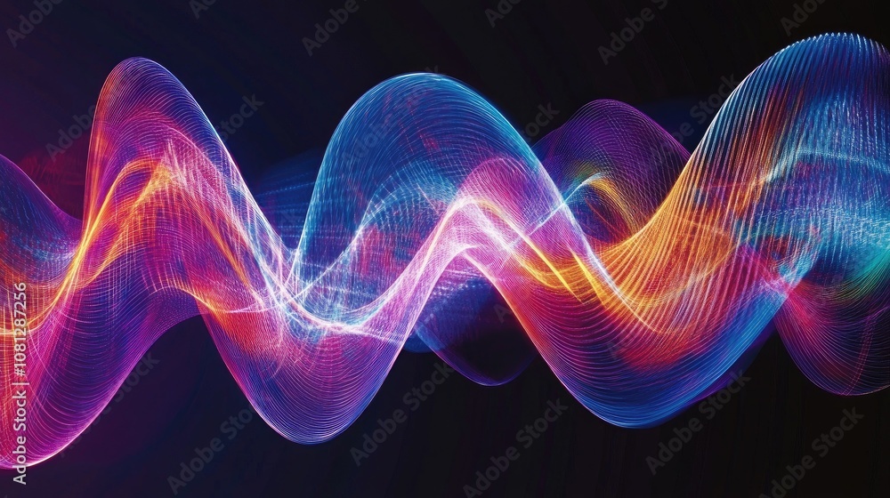 Fototapeta premium Colorful Abstract Wave Patterns with Light Trails and Digital Effects for Background Use in Technology, Music, and Art Projects
