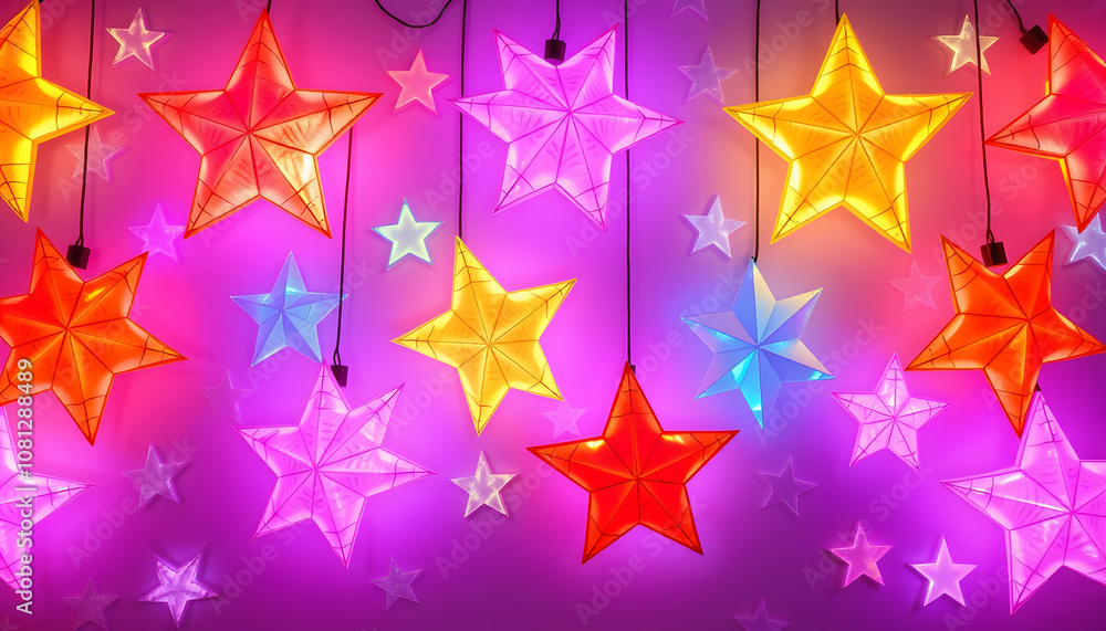 Obraz premium Seamless pattern made by star lanterns, Colored gel lighting