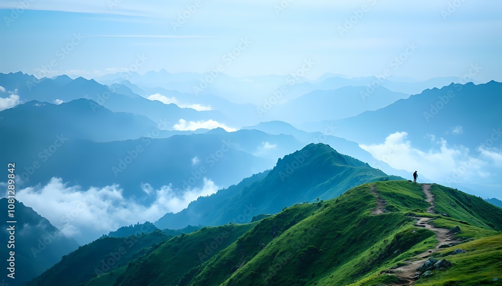 Fototapeta premium Breathtaking Mountain Range View - Hiking Trail Path - Adventure Awaits