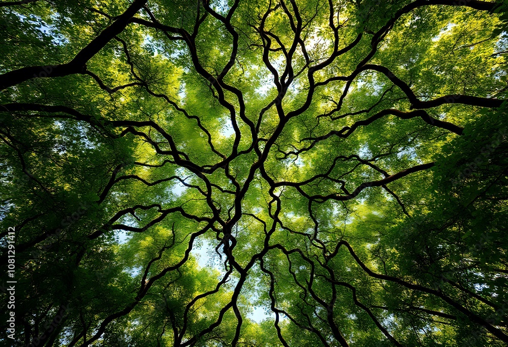 Serene Forest Canopy - Upward Perspective Serene Forest Canopy - Upward Perspective