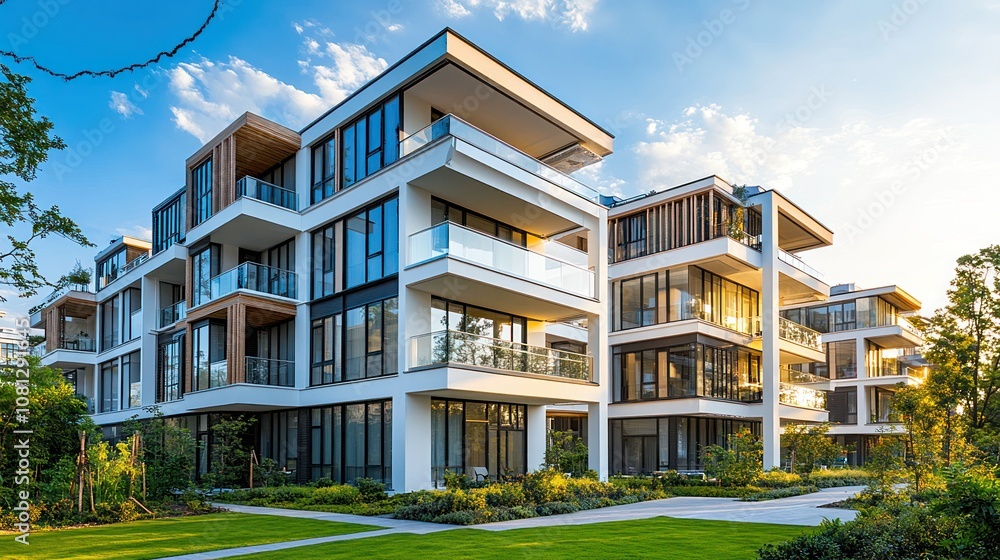 Modern residential buildings with glass balconies. Modern residential buildings with glass balconies.