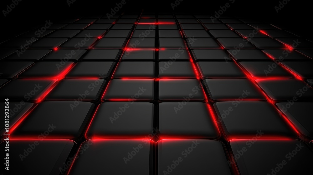 Fototapeta premium Abstract Black and Red Grid Pattern with Illuminated Squares Creating a Futuristic and Dynamic Background for Digital Projects or Design Concepts
