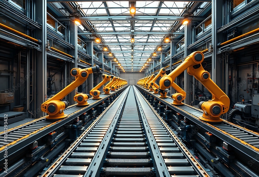 Obraz premium Robotic Assembly Harmony: Birds Eye View