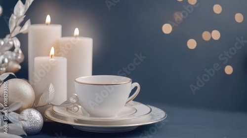 Wallpaper Mural Elegant Holiday Setting with Candlelight and Porcelain Tea Set Torontodigital.ca
