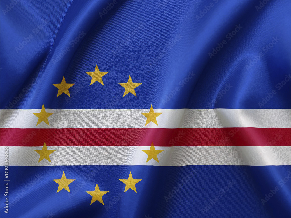 Flag of Cape Verde fluttering in the wind, flag cloth made of fine fabric Flag of Cape Verde fluttering in the wind, flag cloth made of fine fabric