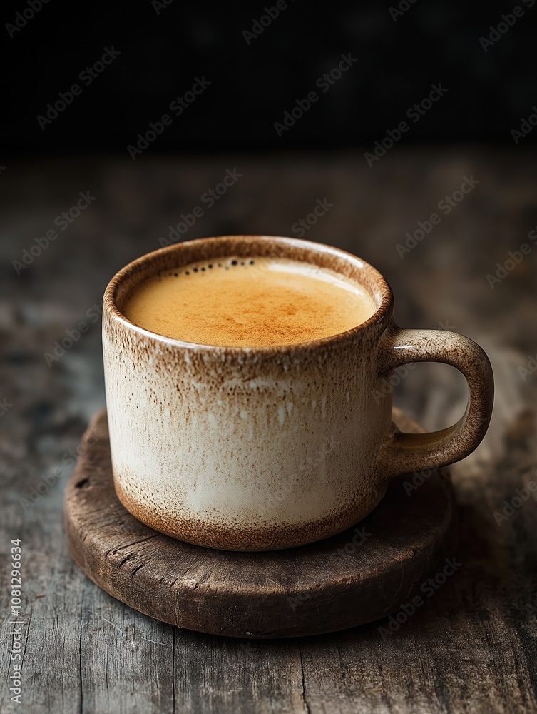 Fototapeta premium Enjoying a warm cup of coffee on a rustic wooden surface to enhance your morning routine
