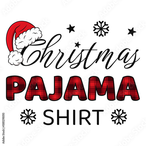 festive design "christmas pajama shirt"  with santa hat and snowflakes with transparent background