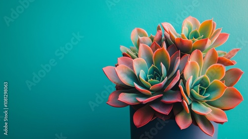 Wallpaper Mural Colorful succulents in a pot against teal background Torontodigital.ca