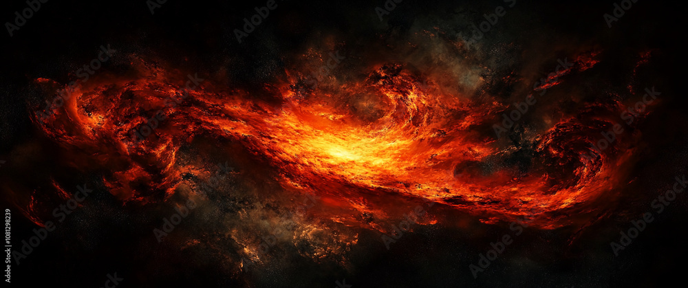 A fiery nebula illuminates the dark expanse of space, showcasing the vibrant and chaotic nature of the cosmos