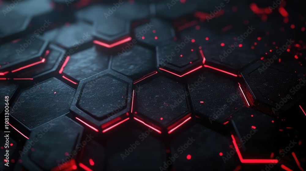 Hexagonal Pattern Background with Glowing Red Accents and Dark Surface for Modern Tech and Sci-Fi Themes in Creative Design Projects Hexagonal Pattern Background with Glowing Red Accents and Dark Surface for Modern Tech and Sci-Fi Themes in Creative Design Projects