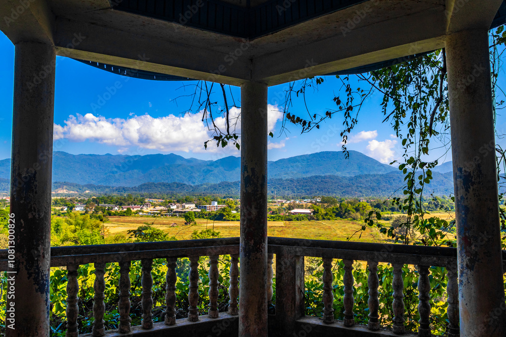 Fototapeta premium Tham Chang cave with landscape panorama view in Vang Vieng Laos.