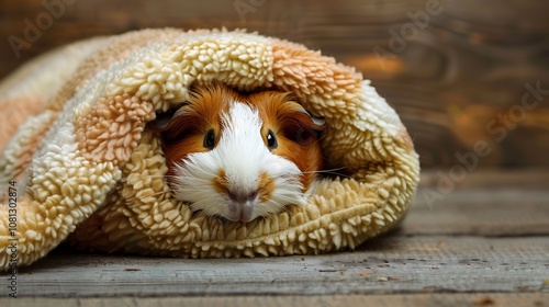 A cozy guinea pig wrapped in a soft blanket, exuding warmth and cuteness.