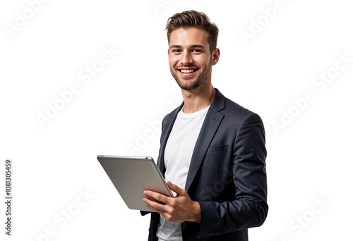 Portrait of a young businessman using tablet computer