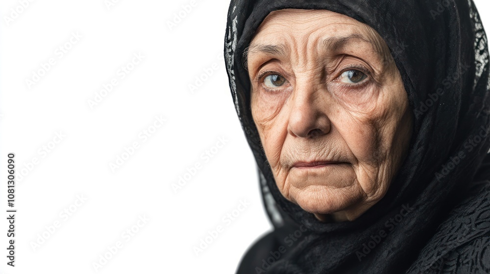 Portrait of an elderly woman in traditional attire. Portrait of an elderly woman in traditional attire.
