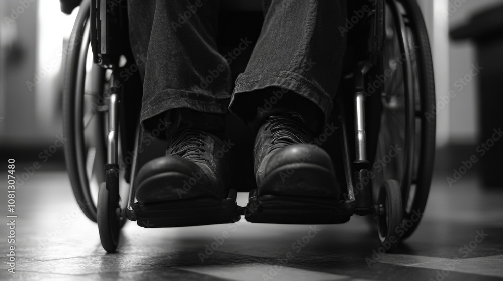 close-up of legs in a wheelchair in black and white close-up of legs in a wheelchair in black and white