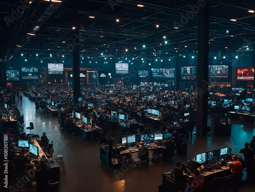 Drone view of an esports arena with players competing