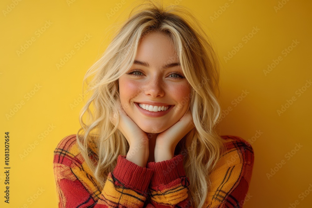 A portrait of a smiling woman. Perfect for ads and designs that emphasize happiness and joy.