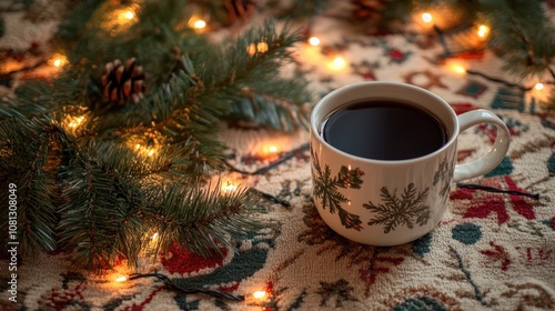 Wallpaper Mural Cozy Winter Scene with Coffee and Holiday Decor Torontodigital.ca