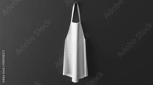 A simple white apron hanging against a dark background. photo